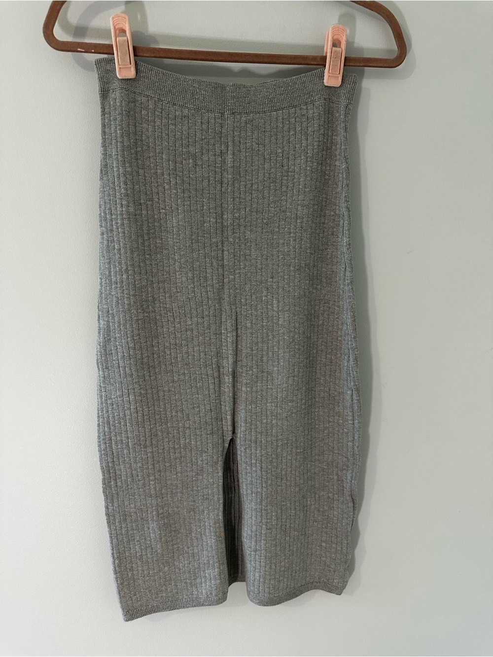 Free People Gray Ribbed Midi Skirt with Front Slit